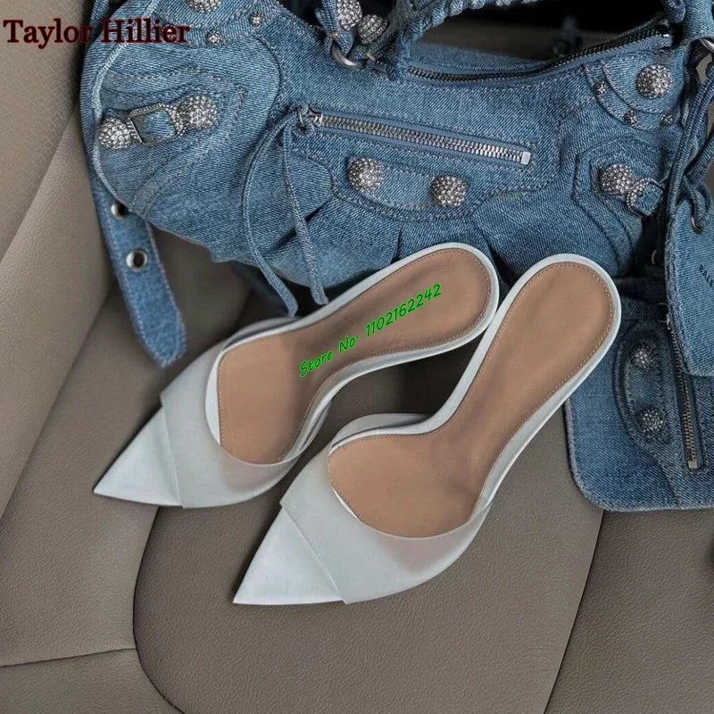 Zapatillas de punta puntiaguda para mujer, zapatos de tacón de aguja de 5cm/8cm/10cm, estilo francés, Sexy, a la moda, talla 46, novedad de verano, 2024