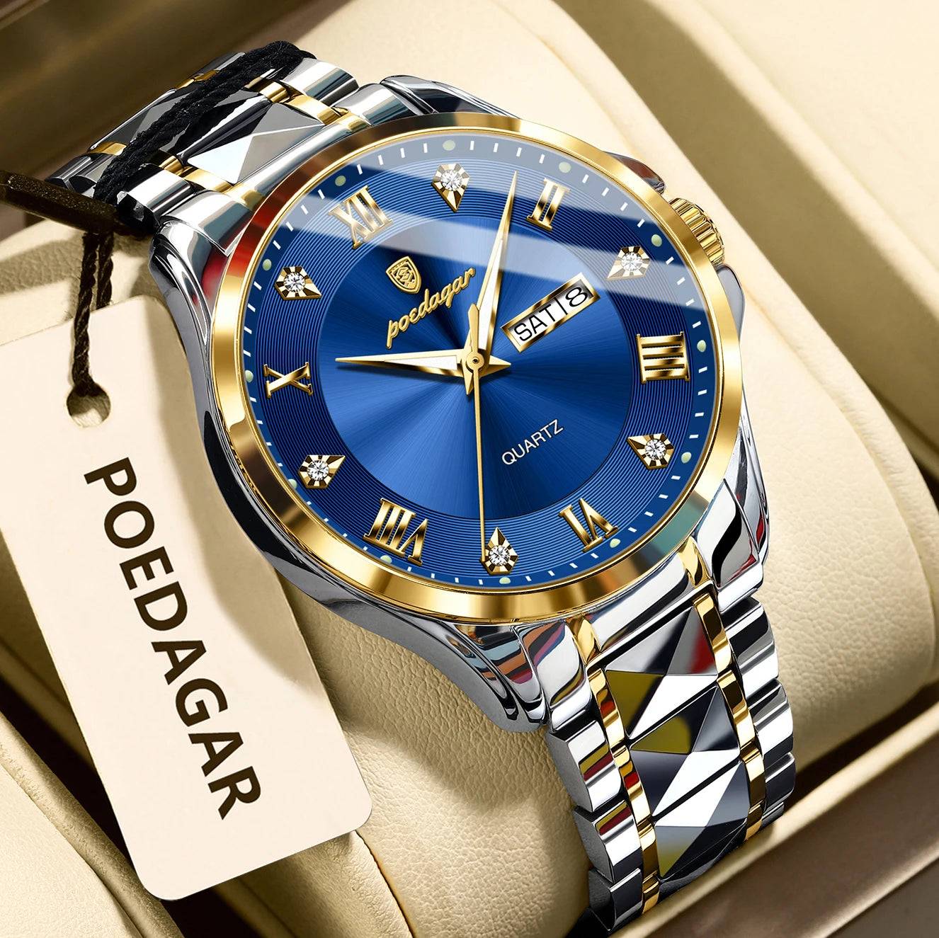 Reloj de pulsera POEDAGAR de lujo para hombre, Reloj luminoso resistente al agua con fecha y semana para hombre, relojes de negocios de acero inoxidable para hombre, Reloj de cuarzo para hombre