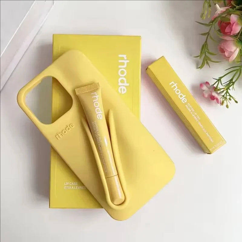 Maquillaje Rhode con caja, soporte para lápiz labial, funda de teléfono para IPhone17 Air 11 12 13 14 15 16 Pro Max Plus, funda suave de silicona para brillo de labios