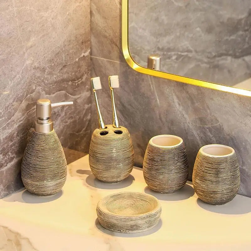 Juego de cerámica para baño, botella dispensadora de champú, jabonera, soportes para cepillos de dientes, taza de enjuague, accesorios de baño