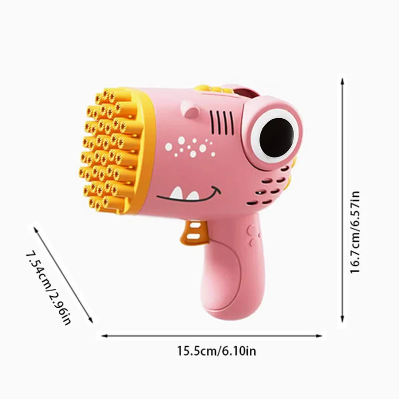 Máquina de burbujas de mano de dinosaurio, pistola de burbujas eléctrica, fiesta de boda juguete para al aire libre, sin agua de burbujas, 40 agujeros