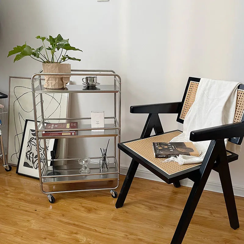 Estante Metálico MOMO, Moderno, Multiusos, de Piso a Techo, con Ruedas, Móvil, Mesa Lateral