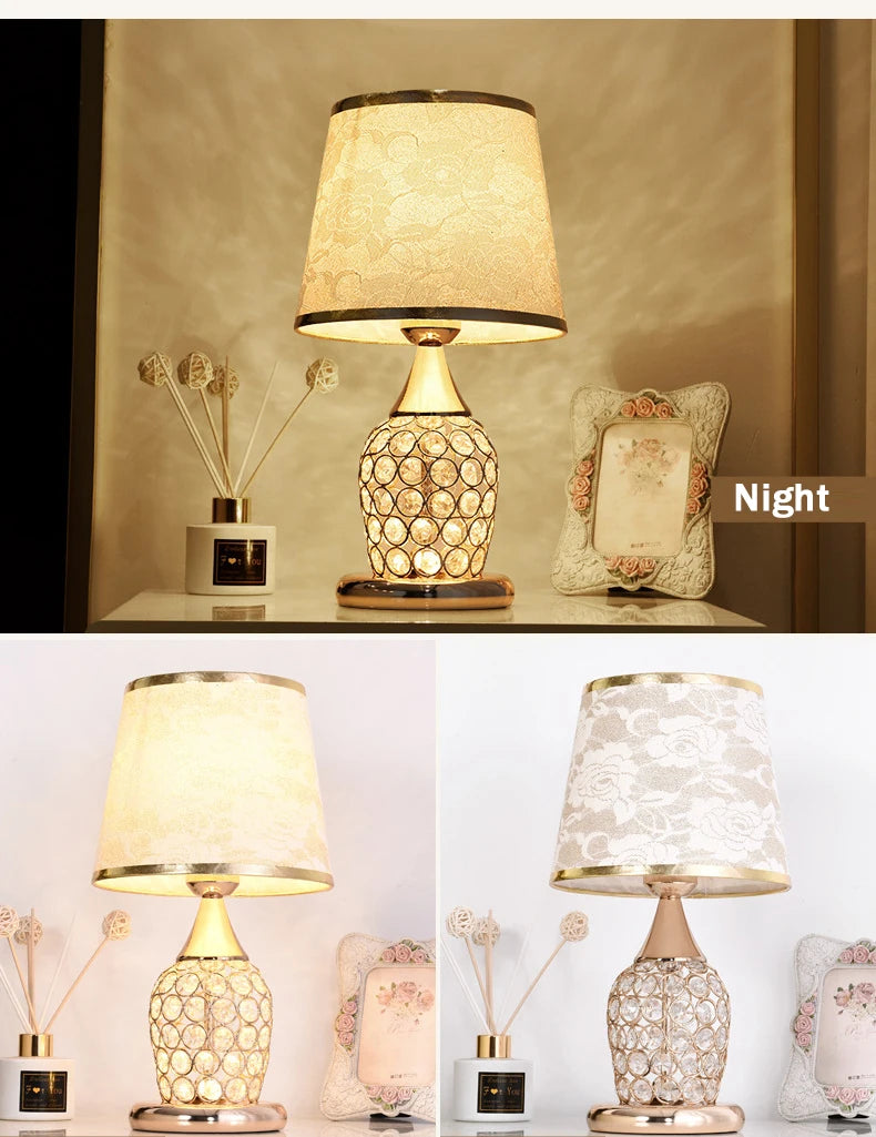 Lámpara de mesa de cristal de estilo europeo Ins, lámpara de noche decorativa creativa de moda romántica cálida y moderna para dormitorio