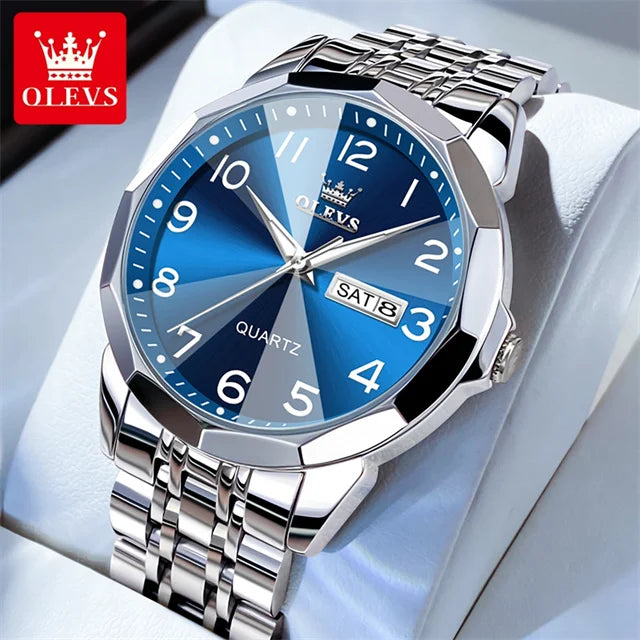 OLEVS 9970 reloj de lujo para parejas, reloj de pulsera con calendario resistente al agua de acero inoxidable para hombres y mujeres, reloj para amantes del espejo con rombos y esfera Digital