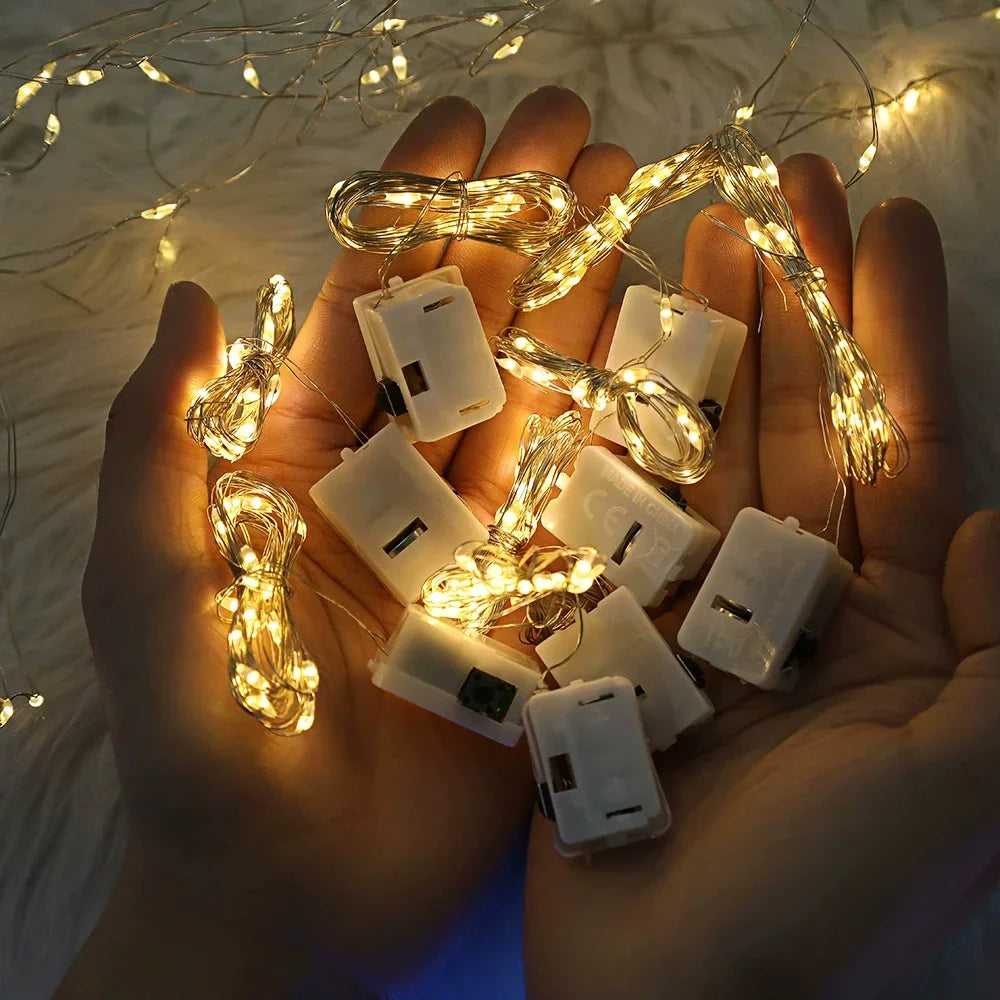 Guirnaldas de luces LED con botón y batería, guirnalda de luces navideñas, boda, Año Nuevo, dormitorio, sala de estar, decoración de jardín
