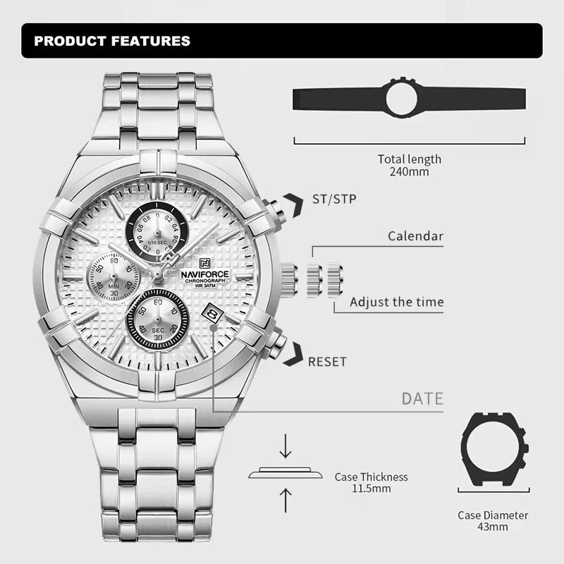 NAVIFORCE relojes originales para hombre, cronógrafo deportivo de cuarzo a la moda, reloj de pulsera para hombre Simple salvaje resistente al agua con pantalla
