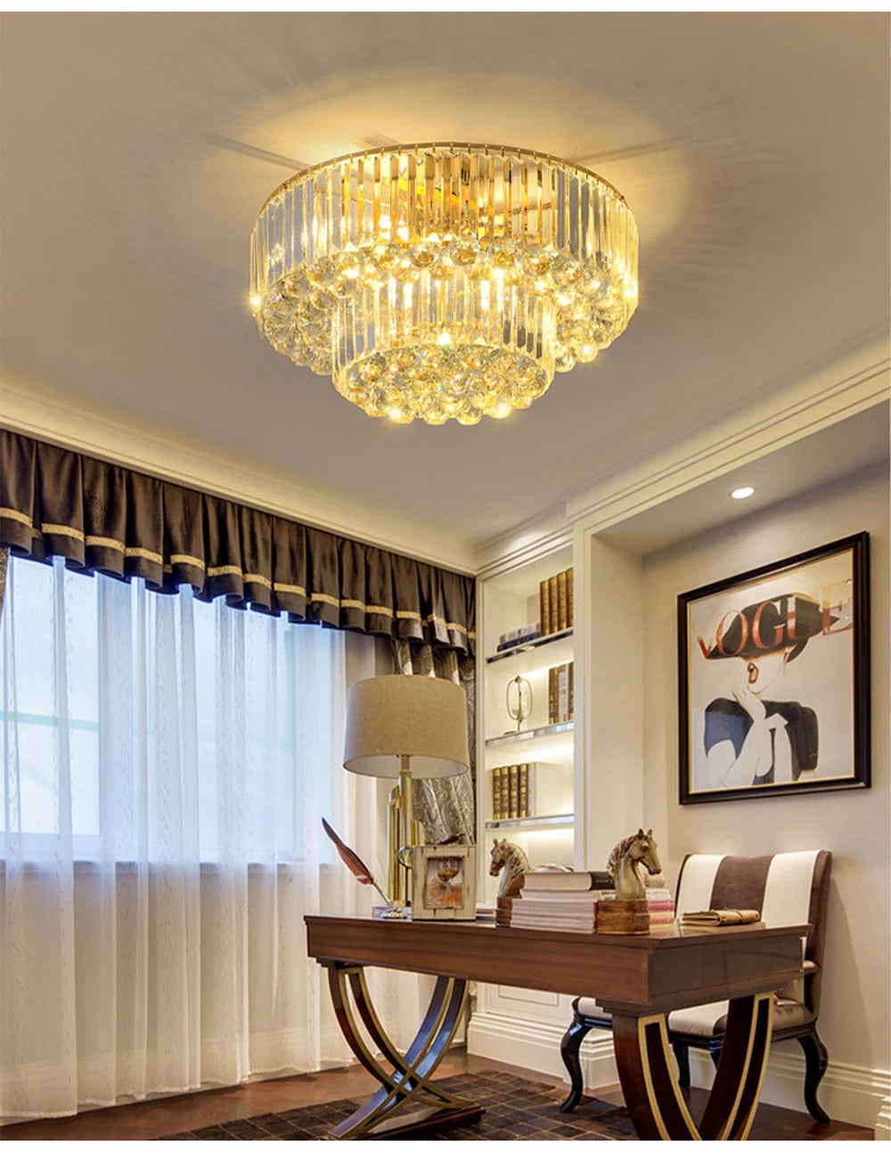 Luces de techo LED redondas clásicas, candelabros de cristal de lujo, decoración del hogar, plafón para sala de estar