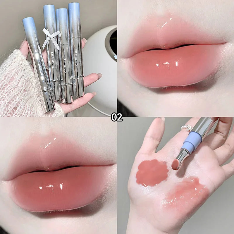 Brillo Labial con Esencia Acuosa de Espejo, Larga Duración, No Pegajoso, Voluminizador, Brillo Labial Líquido, Esmalte Labial en Gel, Maquillaje Hidratante, Tinte Labial