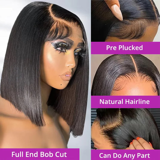 Pelucas de cabello humano liso con encaje frontal HD 13x6, pelucas bob con encaje frontal 13x4, pelucas bob lisas precortadas sin pegamento, listas para usar.