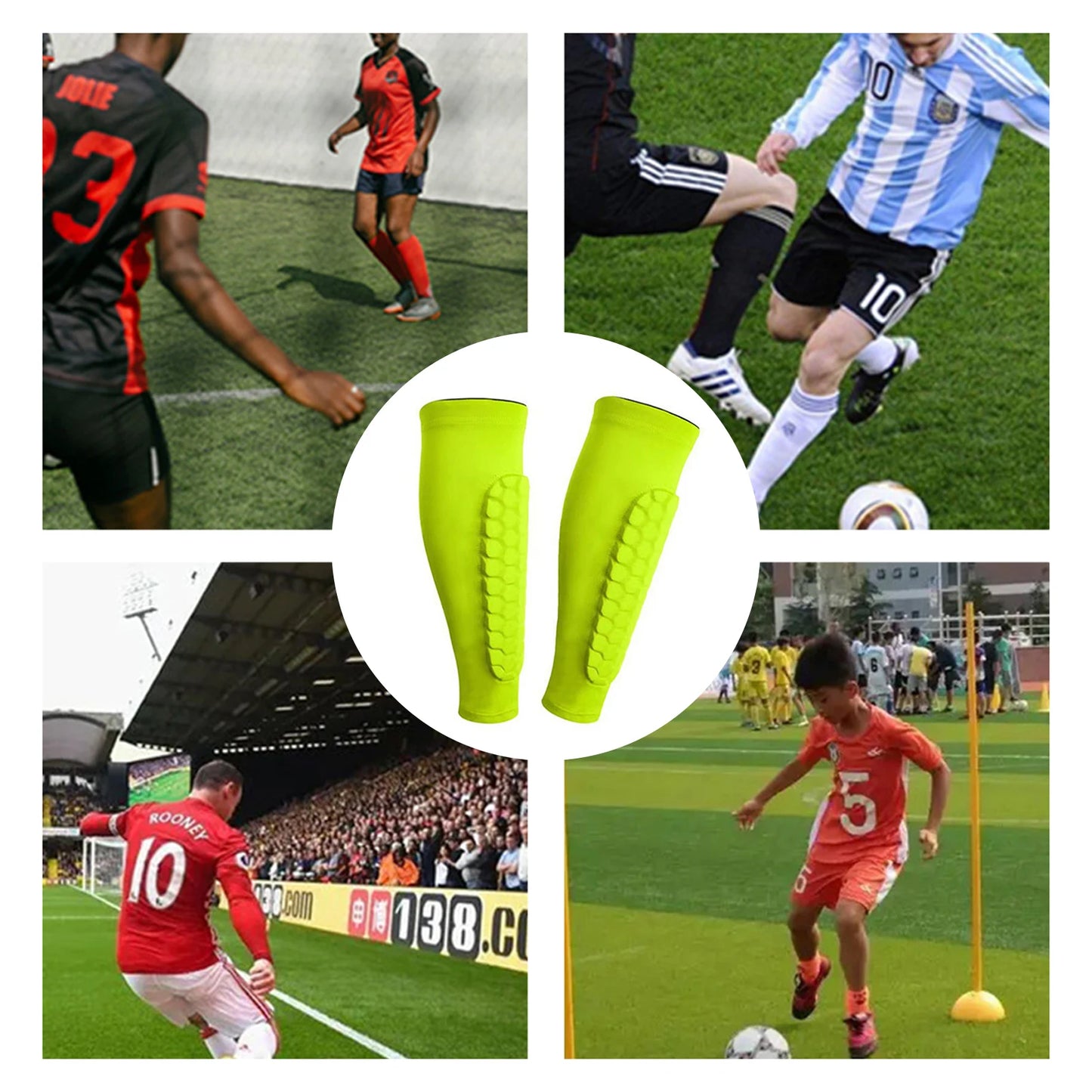 2 uds espinilleras fútbol baloncesto con acolchado de panal nailon transpirable Anti impacto protectores de piernas deportivos para niños adultos