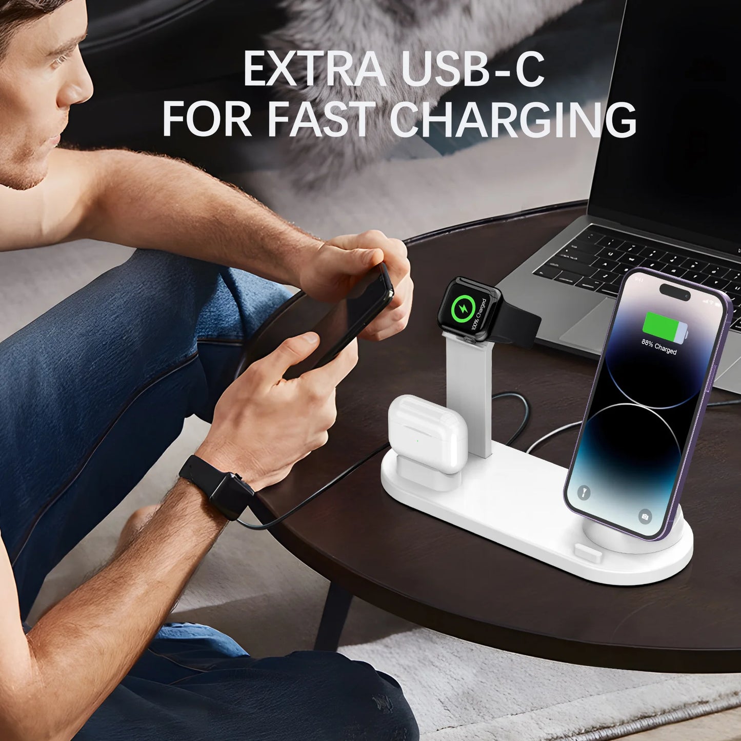 Estación de carga inalámbrica universal para iPhone17 16, 15, 14, 13, 12, 11 Pro Max/Pro/Mini/Plus y para AirPods Pro 2 - Carga rápida