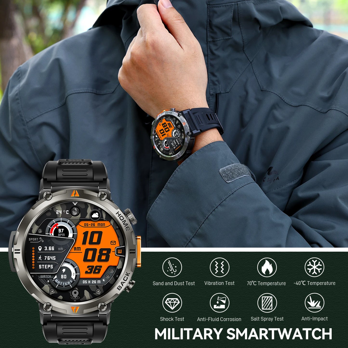 EIGIIS KE3 2025 nuevo reloj inteligente con llamada Bluetooth para hombres pantalla completamente táctil con Monitor de salud linterna de ritmo cardíaco reloj inteligente