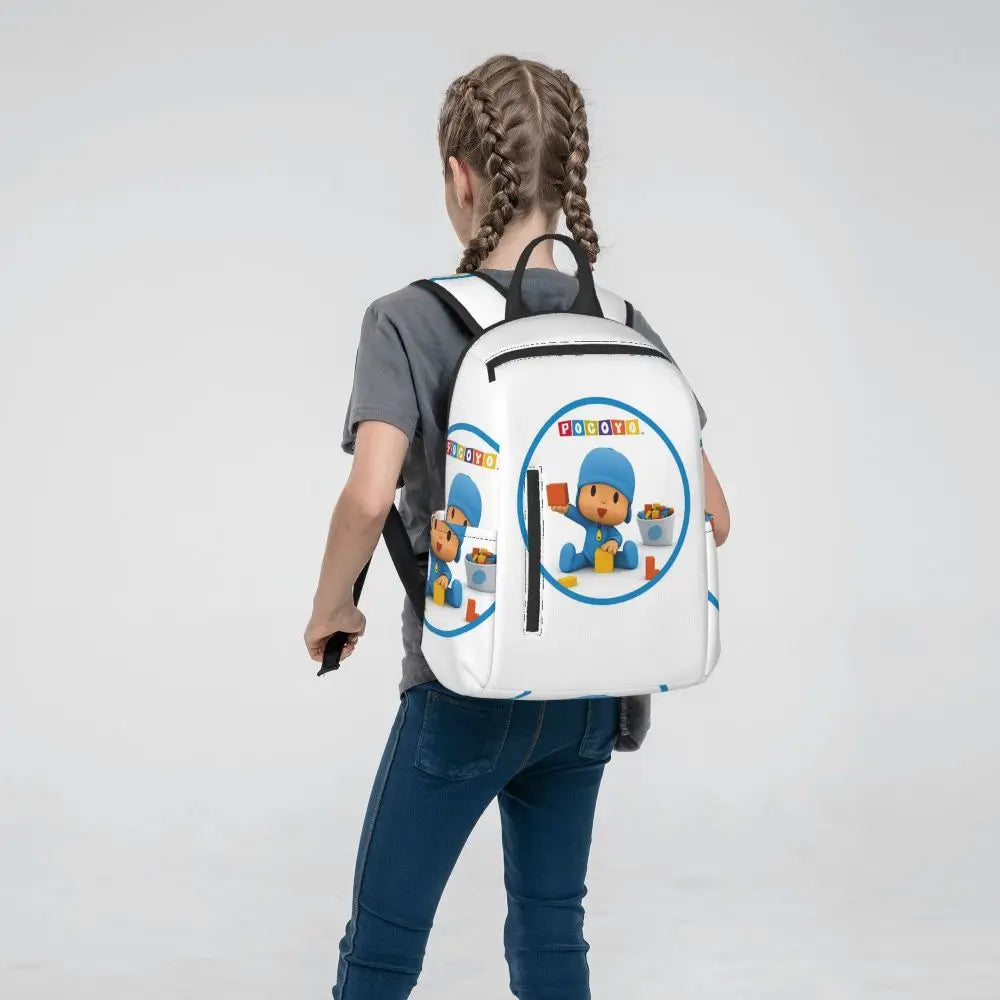 Mochila azul de dibujos animados de Pocoyo para niños, mochila de gran capacidad para niños, mochila escolar, bolsos de hombro para hombres y mujeres