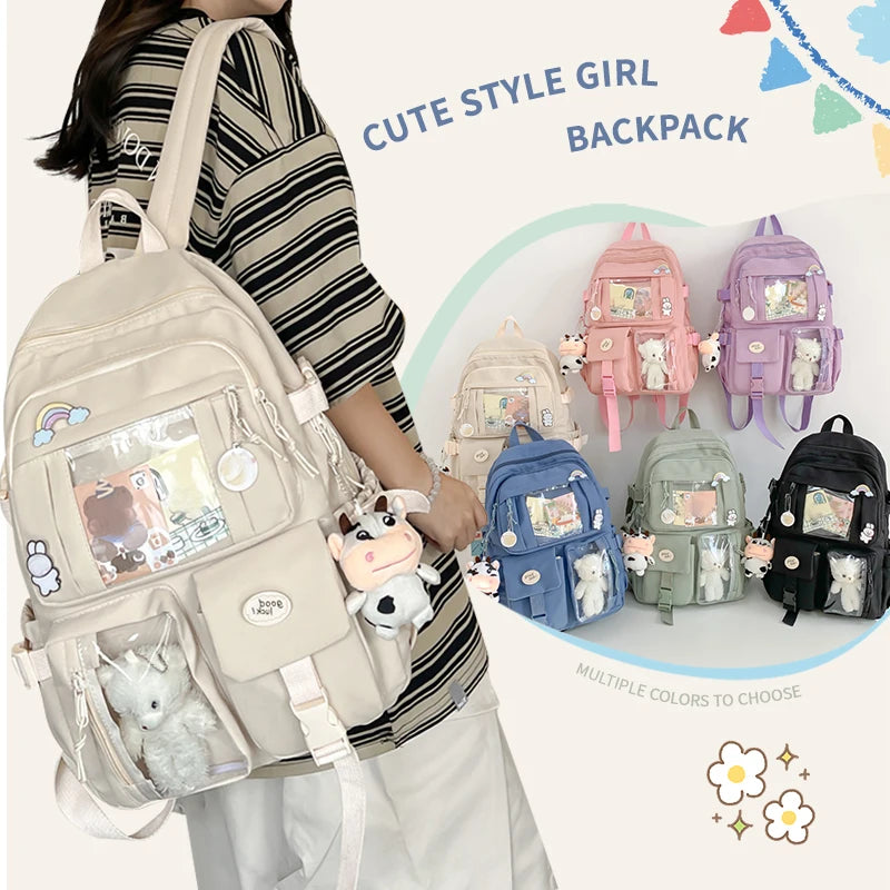 Nueva Mochila de Nailon Linda y Práctica para Niñas, Estudiantes y Mujeres, Mochila Escolar con Múltiples Bolsillos
