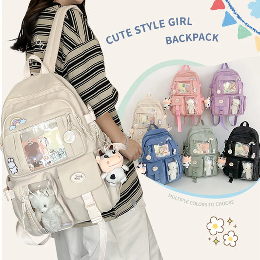 Nueva Mochila de Nailon Linda y Práctica para Niñas, Estudiantes y Mujeres, Mochila Escolar con Múltiples Bolsillos