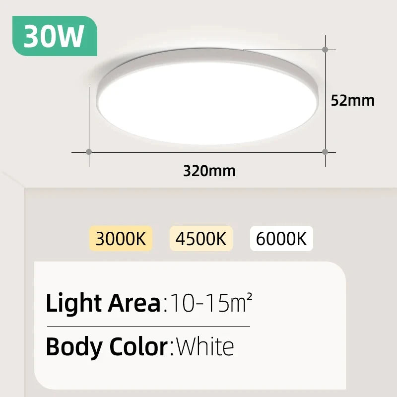 Lámpara de techo Led 110-265V Panel ultrafino luz Led para sala de estar dormitorio iluminación interior 20W 30W luces de techo redondas cuadradas
