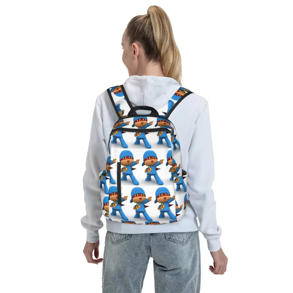 Mochila azul de dibujos animados de Pocoyo para niños, mochila de gran capacidad para niños, mochila escolar, bolsos de hombro para hombres y mujeres