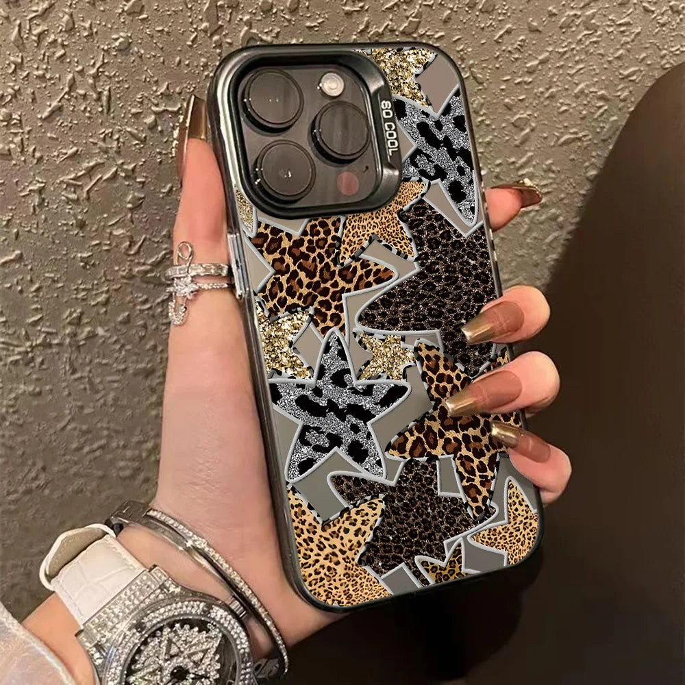 Funda de teléfono con estampado de leopardo para iPhone 16, 13, 15, 14, 11, 12, 17 Pro Max, 16 Pro Max, armadura de parachoques a prueba de golpes, IMD, Funda Coque