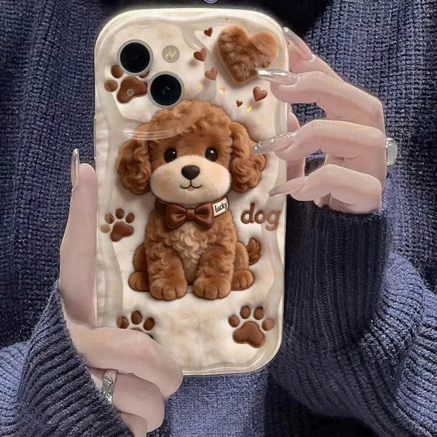 Funda Protectora para Teléfono con Diseño Plano 2D de Perro de Peluche de Dibujos Animados, a Prueba de Golpes, para iPhone 17 16 15 14 13 12 11 Pro Max 16PLUS 16E 17E