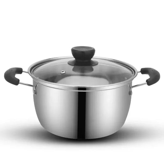 Olla de cocina multifuncional, olla de sopa de acero inoxidable, mango antiescaldado engrosado, olla para cocinar al vapor, tapa de vidrio templado