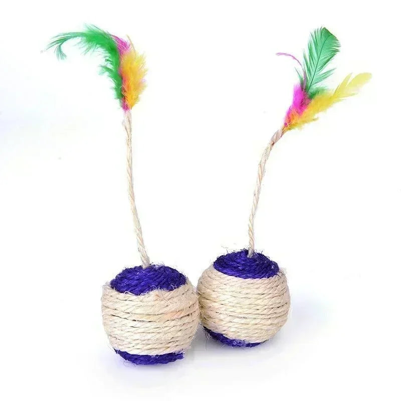 Pelota rascadora de Sisal para gatos, juguete interactivo de entrenamiento para gatitos, suministros para gatos, juguete interactivo de plumas, 1 ud.
