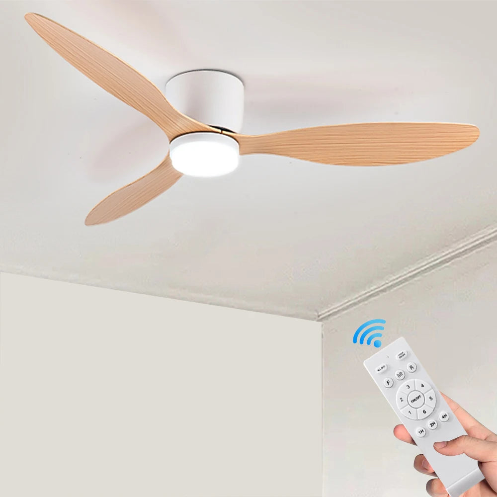 IRALAN Ventilador de techo con luz, opción de 6 velocidades, motor CC reversible de 3CCT con control remoto, susurro, fácil instalación, negro/blanco/madera