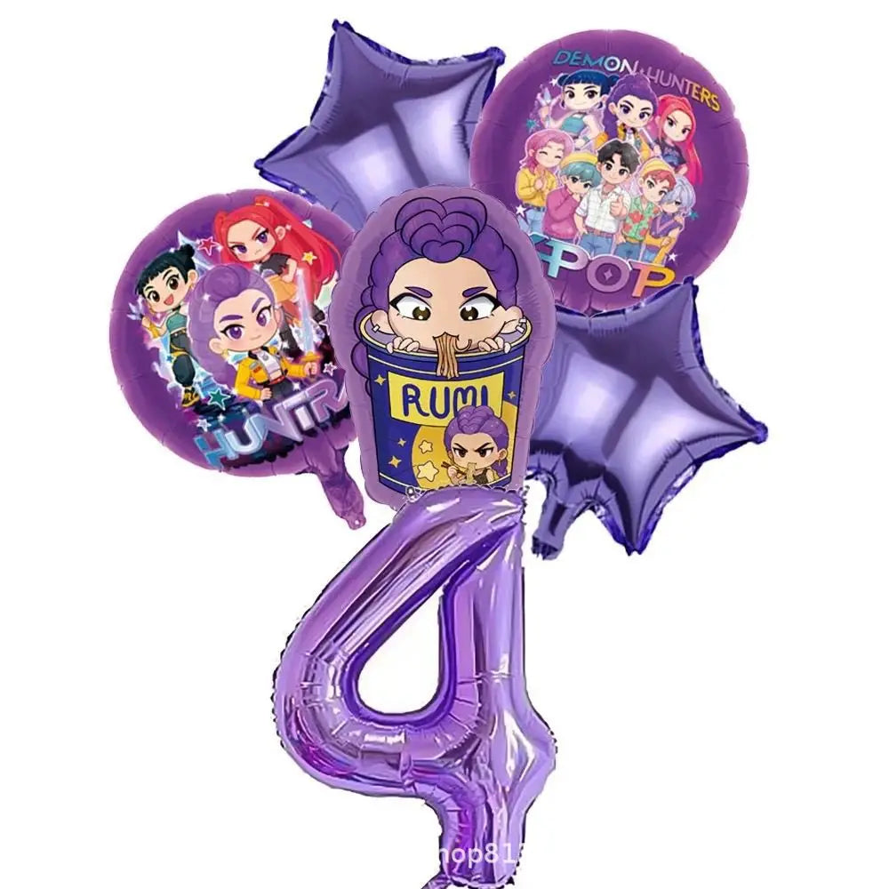 Set de Globos de Aluminio K-Pop para Grupo de Chicas, Números del 1 al 9 y Globos de Estrellas Púrpuras, Adornos para Pastel para Fiestas de Cumpleaños y Accesorios para Fotos