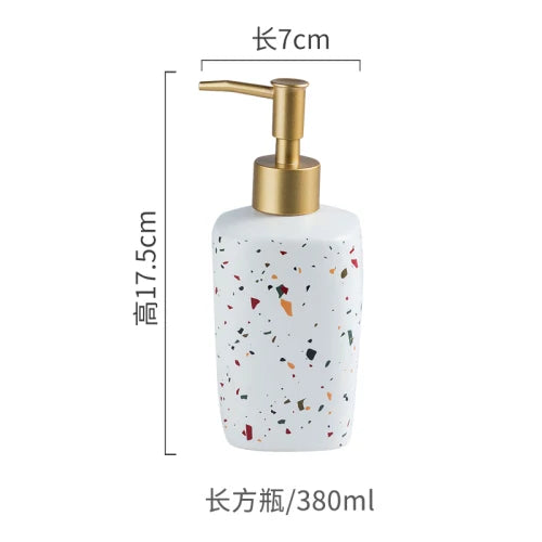 Dispensadores de jabón portátiles de cerámica, botella de líquido para lavar las manos, botella de loción con patrón de terrazo, botella de jabón, dispensadores de jabón para Baño