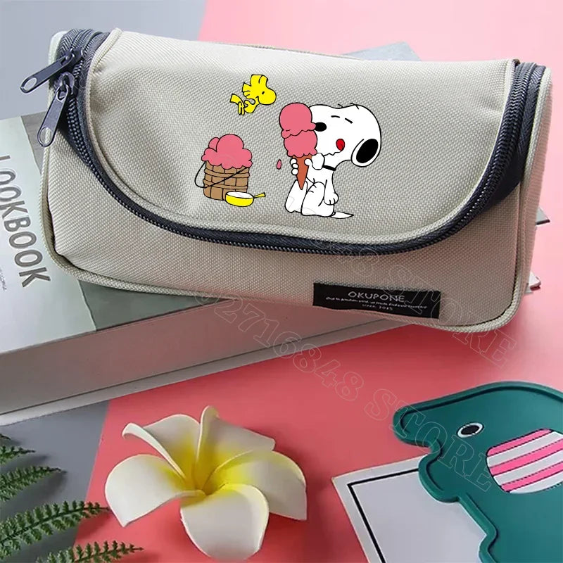 Estuches para lápices de Snoopy, papelería bonita, estampado gráfico de dibujos animados de anime, suministros escolares, portátiles, de gran capacidad, regalos para fiestas de cumpleaños