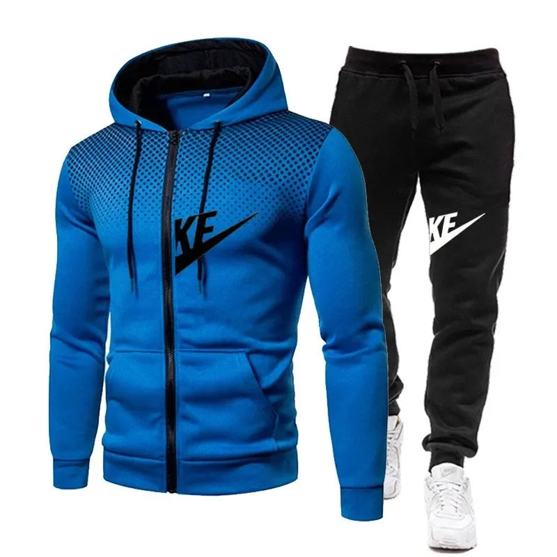 Conjunto de sudadera con capucha y pantalones largos con cremallera para hombre, conjunto informal de dos piezas para fitness al aire libre, otoño e invierno