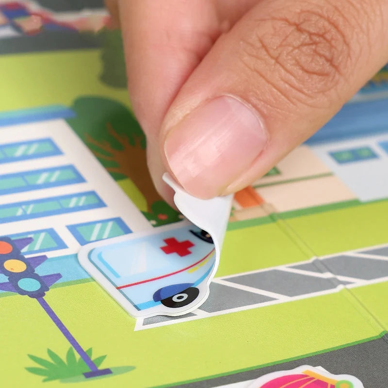 1 libro de pegatinas de gelatina, libro silencioso, diversión DIY para pegatinas de escena para niños, libro de pegatinas de rompecabezas de pasta repetidamente