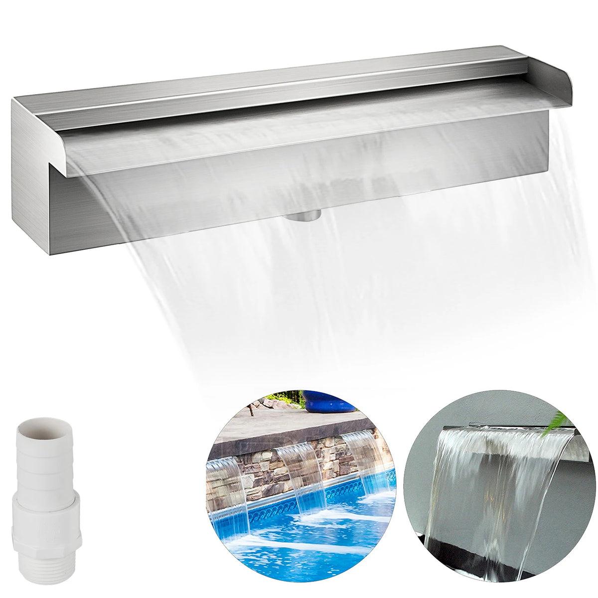 SucceBuy-fuente de piscina en cascada, conector de tubo de acero inoxidable, para jardín, estanque al aire libre, fuente de piscina Rectangular