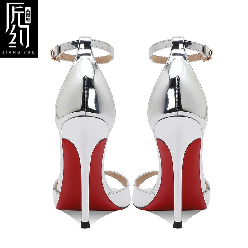 Novedad de verano, tacones altos color nude para mujer, tacones delgados, impresionante estilo princesa, sandalias de un botón con falda 33-46