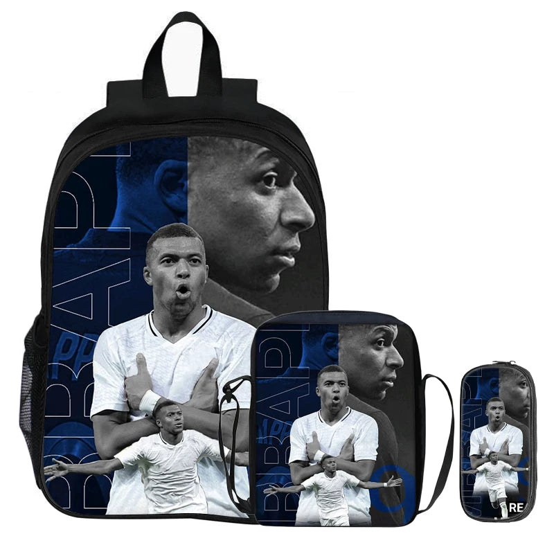 M-Mbappe-Conjunto de 3 uds de mochilas para niños, bolso de hombro para estudiantes, bolsas para lápices, mochila de estrella del fútbol, el mejor regalo