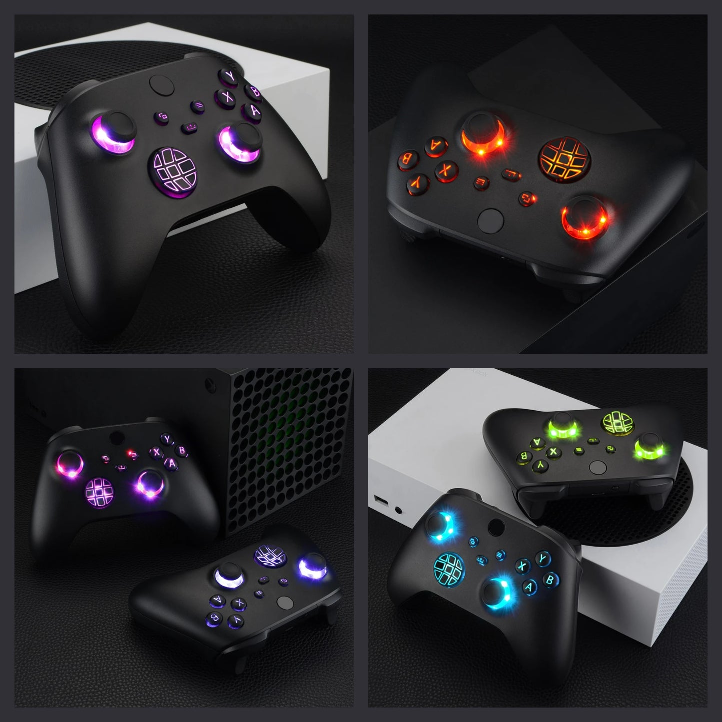eXtremeRate Kit LED DTF V2 luminoso multicolor para controlador Xbox Series X/S modelo 1914, botones de palanca de mando D-pad