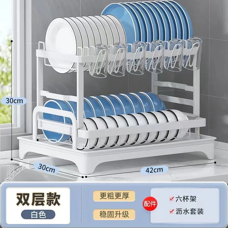 Escurridor de Platos de 2 Niveles para Cocina, Organizador Multifuncional de Almacenamiento para Encimera con Soportes para Utensilios, Tazas y Tablas de Cortar para el Hogar