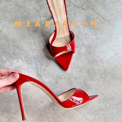 Mulas de cuero de Color caramelo para mujer, zapatos de tacón alto fino con punta abierta y punta abierta, zapatillas modernas sexis para fiesta para primavera y verano