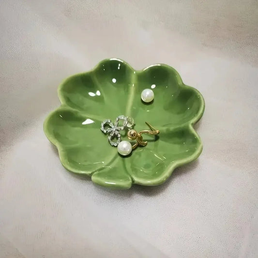 Bandeja de joyería de cerámica, mesa para cosméticos y accesorios, caja de almacenamiento de hojas de trébol de estilo nórdico para regalos de cumpleaños y bodas, 1 ud.