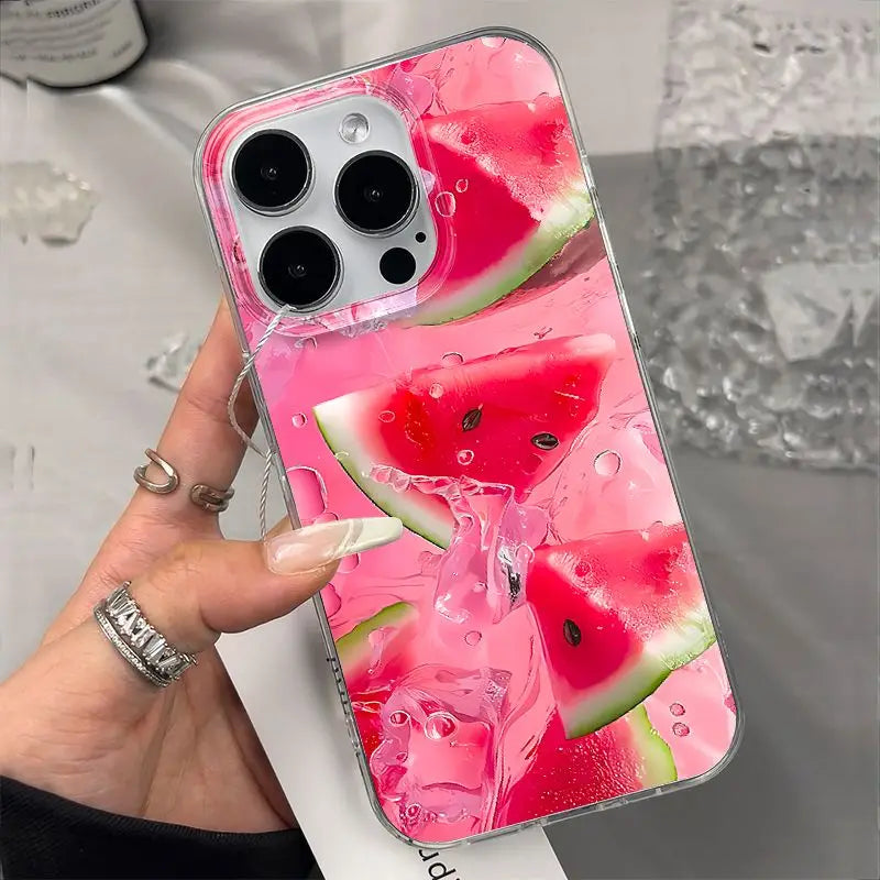 Bonitas fundas de teléfono de sandía rosa para iPhone 16 Pro Max 17 16e 15 14 13 12 11 Pro Max para Funda de parachoques a prueba de golpes de aire