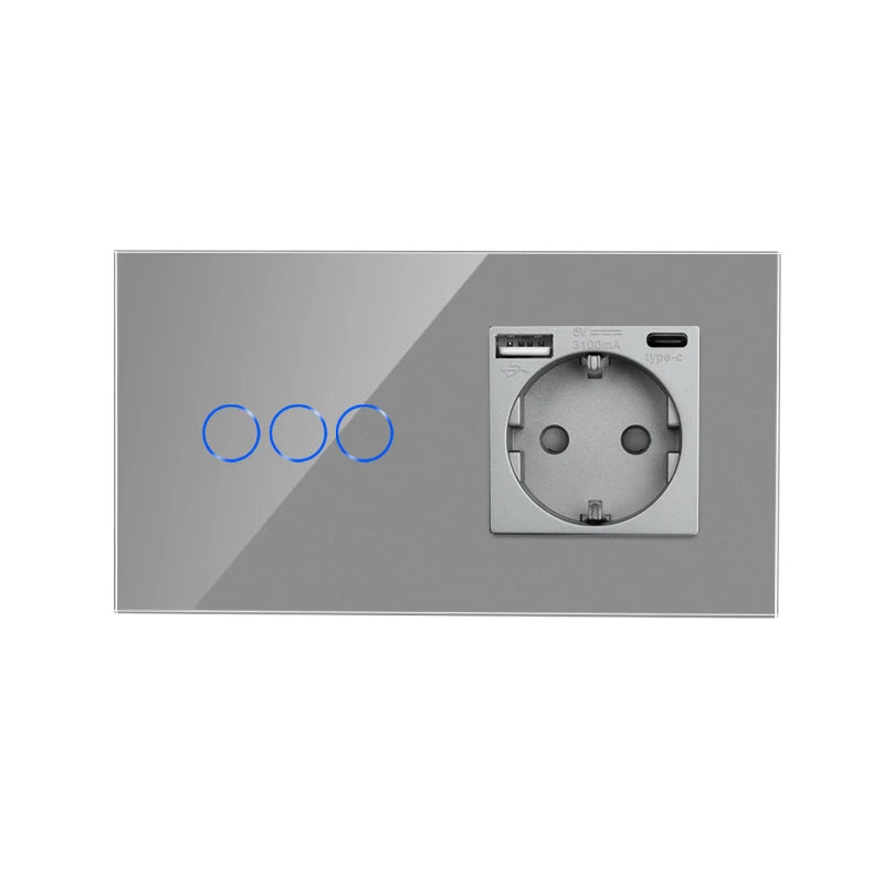 Bingoelec-interruptor de luz inteligente gris y enchufe de pared WiFi con Panel de cristal, interruptores con enchufes para mejorar el hogar