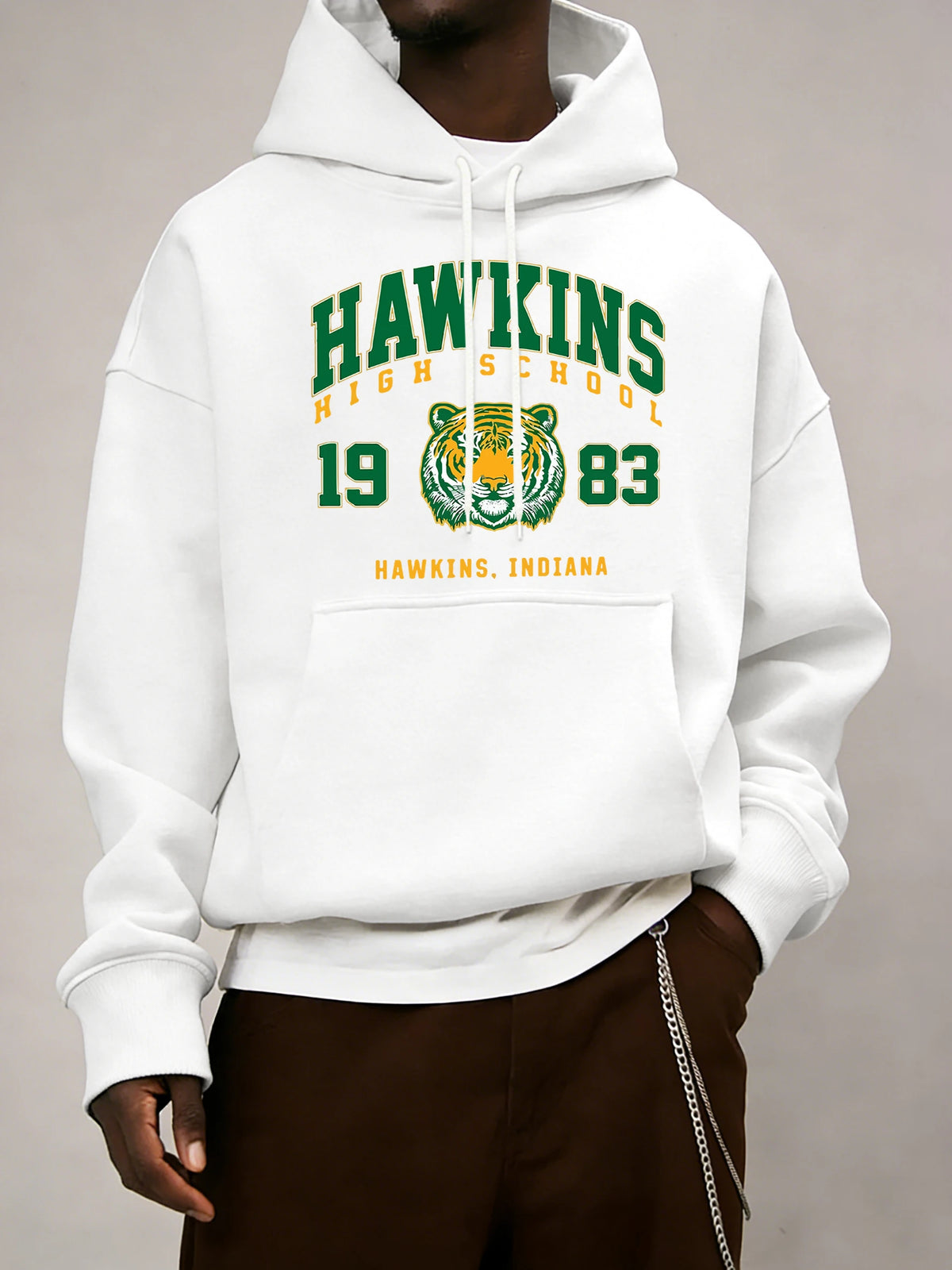 Hawkins High School 1983 estampado hombres Sudadera con capucha otoño bolsillo ropa deportiva suelta polar jersey 14 colores Unisex Simple manga larga