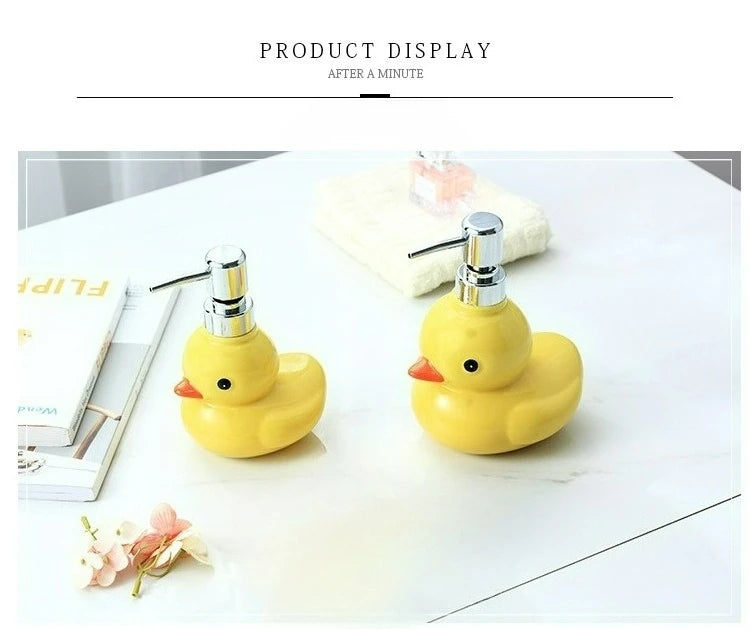 Dispensadores de jabón espumoso de pato amarillo de cerámica, botella desinfectante de manos de dibujos animados, dispensador de jabón, dispensador de champú para Baño