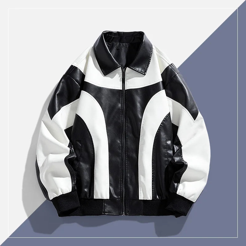 Chaqueta universitaria para hombre y mujer, chaqueta de béisbol de moda, manga de cuero, abrigo de motocicleta, botón rojo universitario, otoño