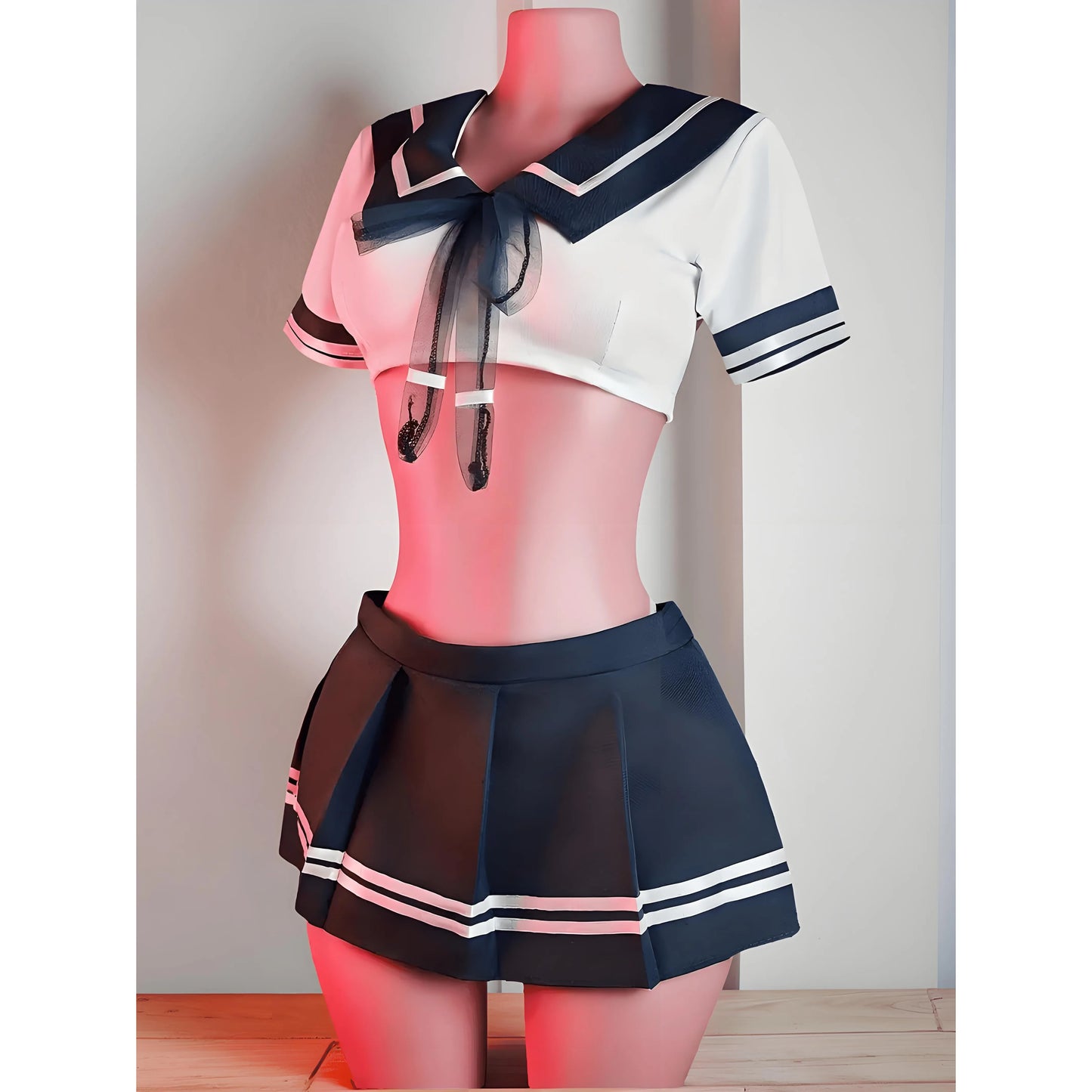 Conjunto de lencería Sexy de marinero para mujer, ropa de dormir de Cosplay de colegiala japonesa, minifalda plisada, Top corto, pijama, 3 uds.