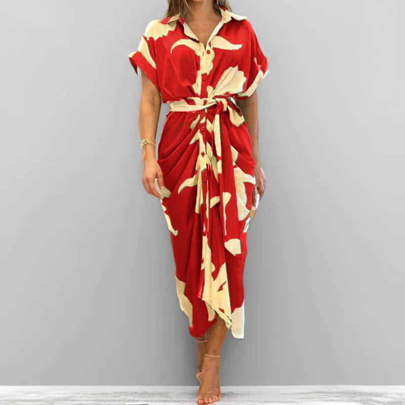 Vestidos Elegantes para Mujer 2026: Vestido de Mujer con Estampado Irregular, Cuello Solapa, Ajuste Delgado y Contraste, Ideal para el Trabajo y con un Toque de Temperamento.