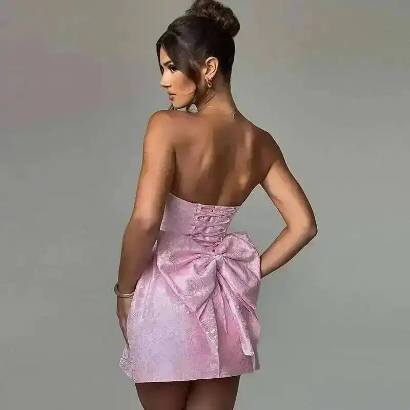 Townlike-Vestido corto de Jacquard con espalda descubierta para mujer, minivestido elegante con lazo y corte en A, Sexy, para fiesta, primavera y verano, 2024
