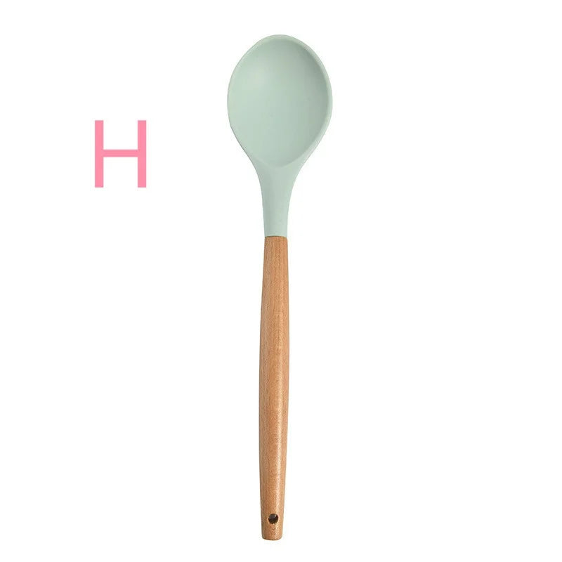 Nuevo Juego de Utensilios de Cocina de Silicona con Mango de Madera 2026, 12 Piezas, Espátula y Cuchara Antiadherentes, Accesorios para Cocinar en el Hogar