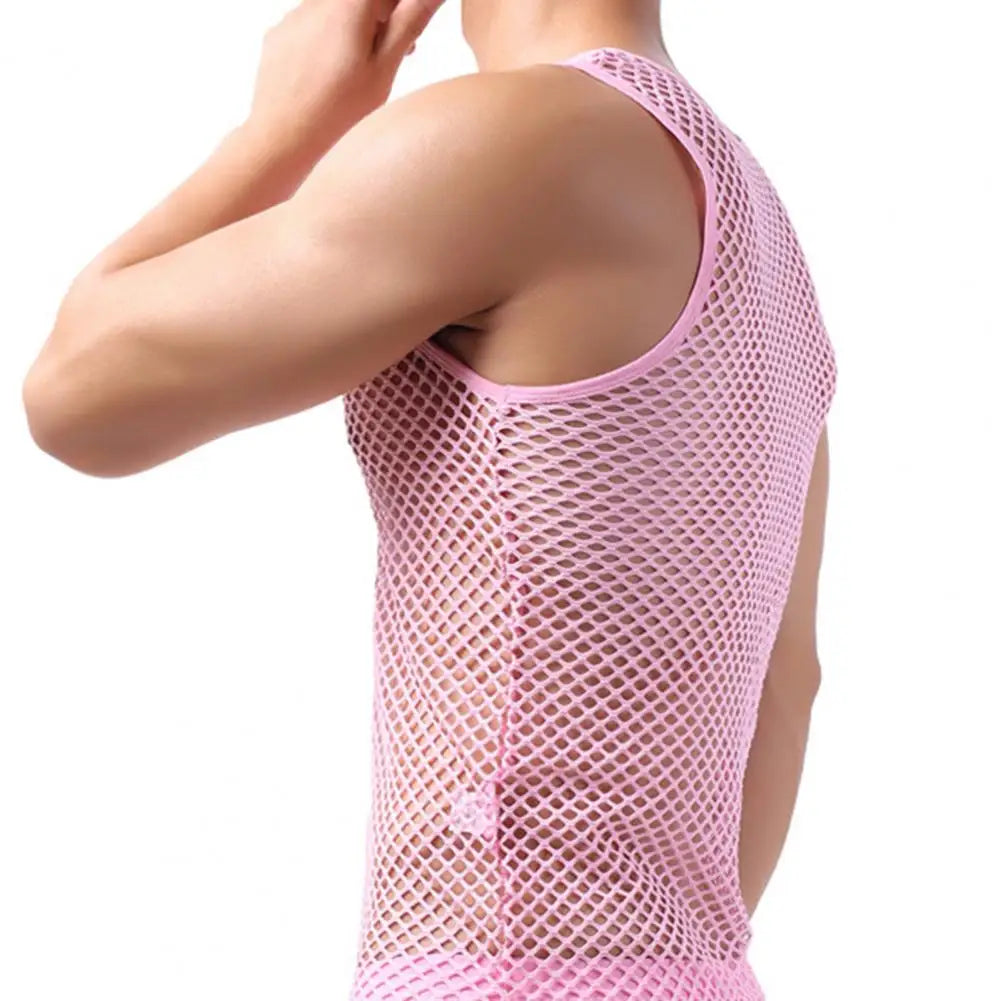 Chaleco para hombre, camiseta interior, ropa, camisa de malla de nailon transparente, camisetas de manga larga, camisa transparente Sexy, ropa interior