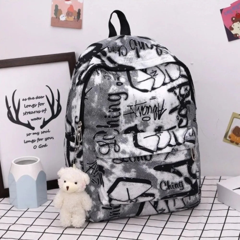 Mochila escolar para estudiantes con grafiti de gran capacidad, mochila informal de moda para mujer, mochilas escolares bonitas de dibujos animados para ir al trabajo en niñas