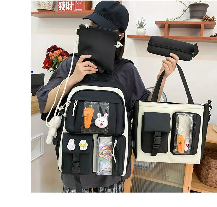 Mochila escolar Kawaii para niños y niñas, conjunto de 4 piezas, mochilas escolares para adolescentes y niñas